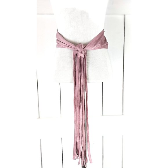Deanna Farrell Designs pink floral faux suede wide sash fringe belt one size - Picture 3 of 5